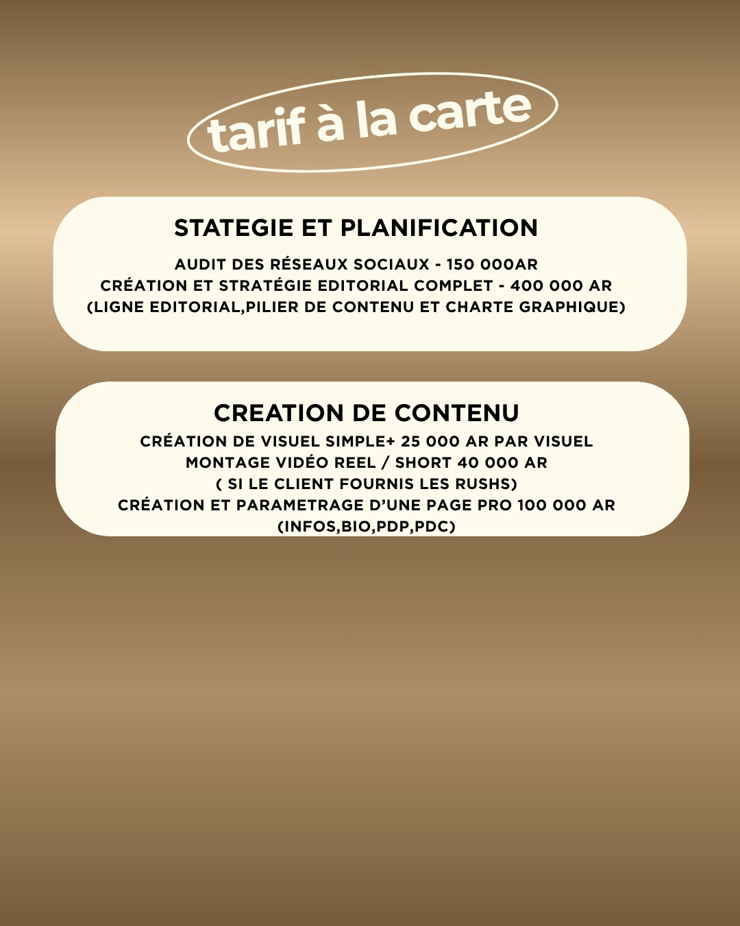 tarif à la carte